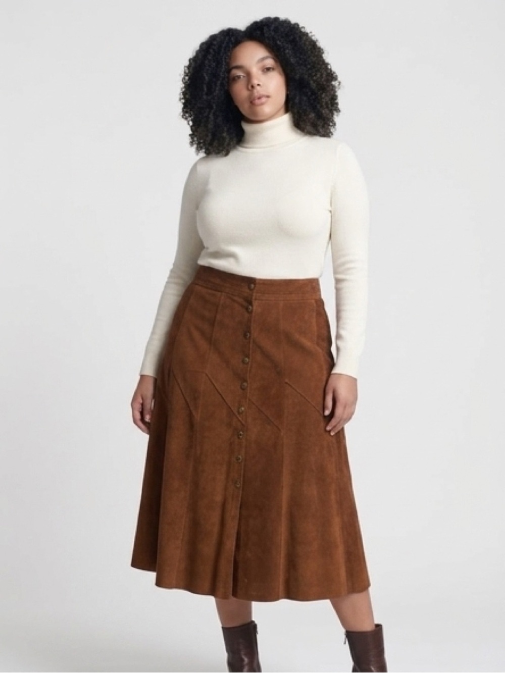 Brown Suede Button-Front Women's Skirt